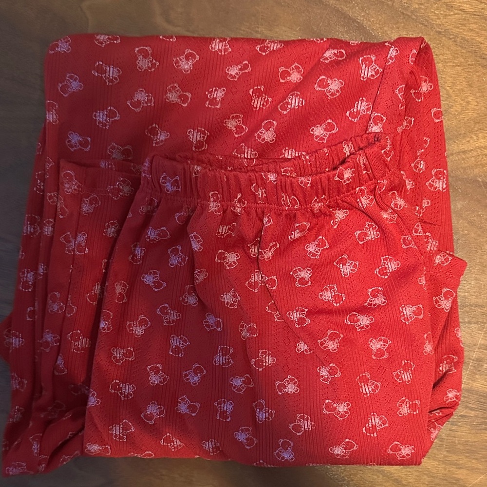Pink Rose Red Kids Pajama Bottoms with Bear Pattern